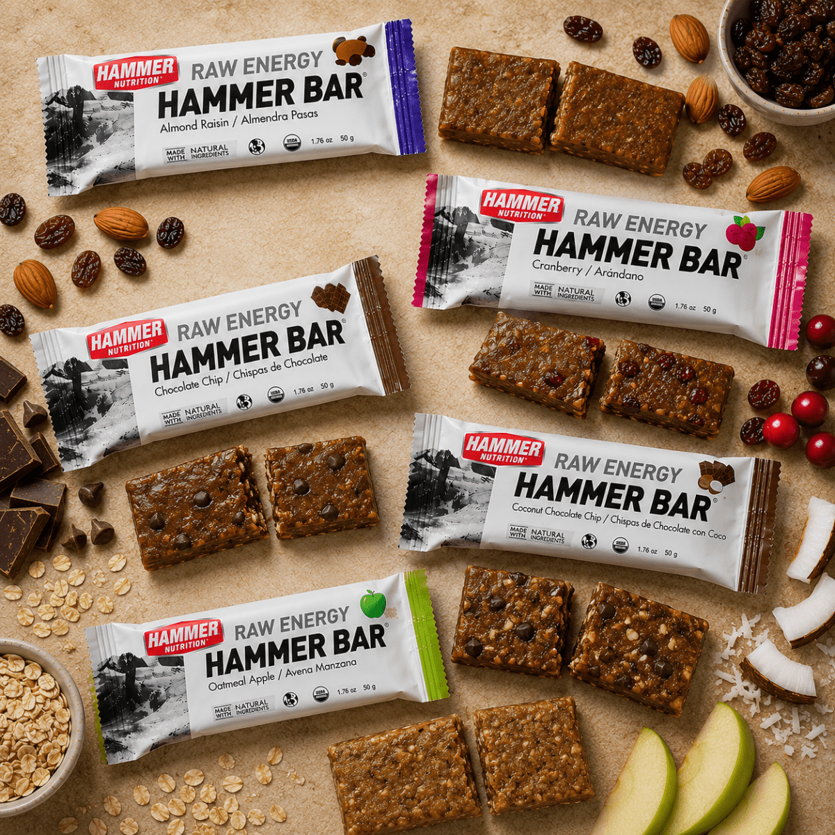 Hammer Nutrition Hammer Bar organska energetska pločica – Badem i grožđice, 1 pločica (50 g)