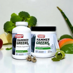 Hammer Greens superfood por és kapszula zöldségekkel és növényi összetevőkkel