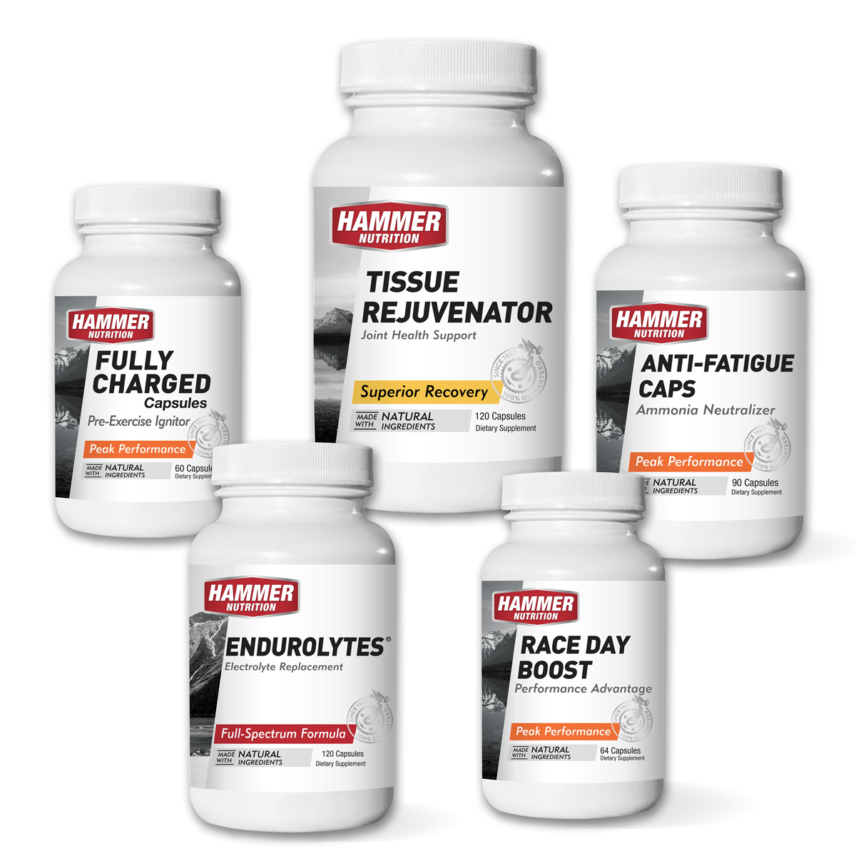 Hammer TOP5 Ultra Performance Kit – Endurolytes, Anti-Fatigue Caps, Race Day Boost, Fully Charged, Tissue Rejuvenator